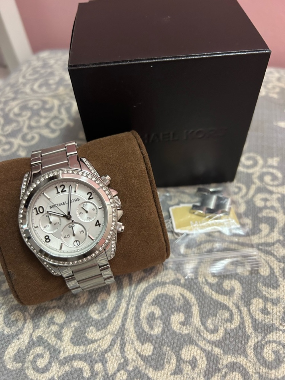 Michael Kors Silver Crystal-Trim Chronograph Bracelet Watch